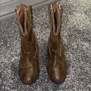 Little Girls Brown Leather Boots
